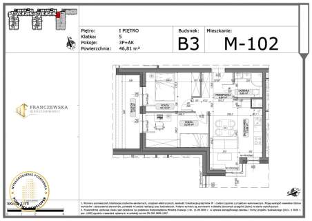 3 pokojowe mieszkanie 46,81 m2 okolice Dożynkowej