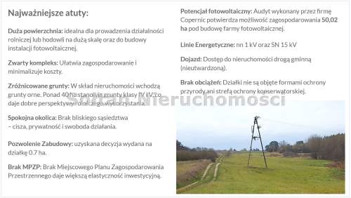 80 ha pod Hodowlę i Fotowoltaikę gmina Świętajno