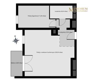 Salon z aneksem kuchennym balkon 2 miejsca postojowe