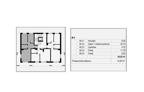 Apartament, 3 pok., Ip., 54,93 m2, Czarnów, Miła