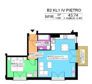 Mieszkanie 2 pok., 43,74 m2, IV piętro, Na Stoku