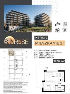 Sunrise Park Mieszkanie nr 2.1 2 pokoje 32,56 m2 balkon