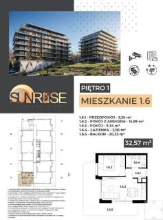 Sunrise Park Mieszkanie nr 1.6 2 pokoje 32,56 m2 balkon