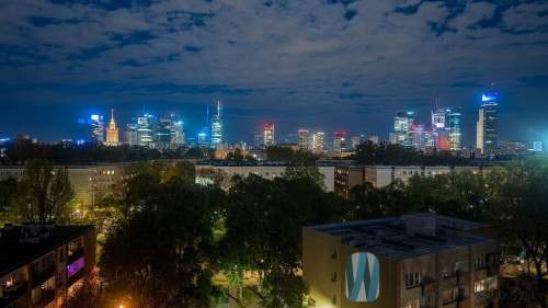 2 pokoje z panoramą Warszawy i balkonem