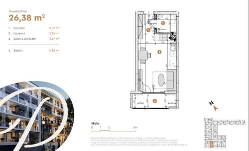 MIESZKANIE CENTRUM KIELC 26,38 m2 balkon 4,85 m2
