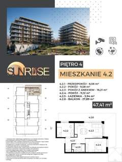 Sunrise Park Mieszkanie nr 4.2 3 pokoje 47,42 m2 balkon 