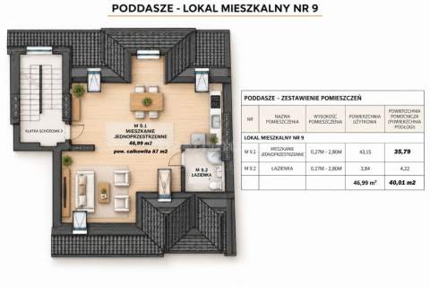 Nowa Starówka - M9 - pow. całkowita 87 m2 poddasze