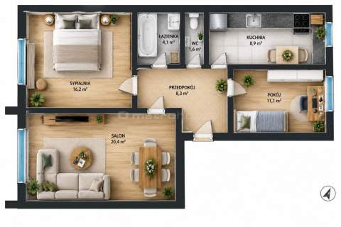 3 pokoje z balkonem w centrum 59 m 