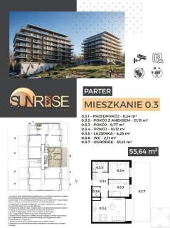 Sunrise Park Mieszkanie nr 0.3 3 pokoje 55,64 m ogród 