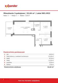 Nowe 3 pokoje 52,64 m z balkonem 7,59 m winda Rumia