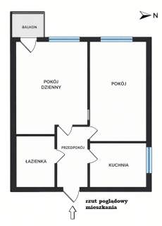 2 oodzielne pokoje plus kuchnia. Balkon