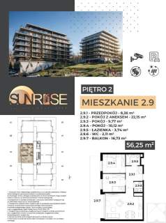 Sunrise Park Mieszkanie nr 2.9 2 pokoje 56,26 m2 balkon