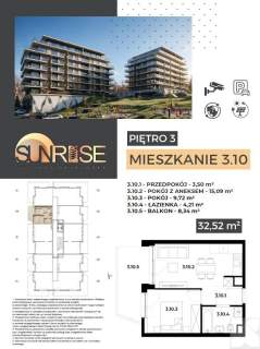 Sunrise Park Mieszkanie nr 3.10 2 pokoje 32,52 m2 balkon 