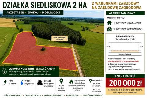 Działka siedliskowa 2 ha z warunkami zabudowy