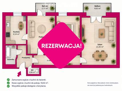 Mieszkanie w kamienicy,2 balkony, 3 pokoje