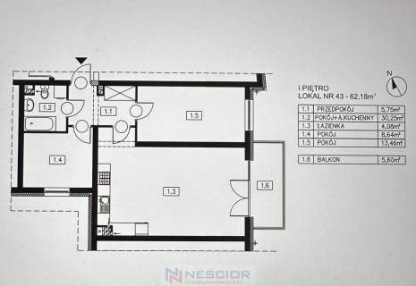Przestronne mieszkanie w stanie deweloperskim 62 m