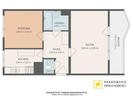 Dębniki / Zakrzówek 2 pokoje 55 m Balkon