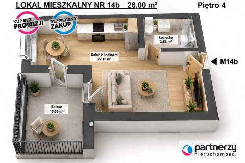 Mieszkanie 1 pokojowe 26m2 na 4 p