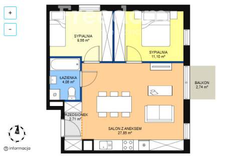3 pokoje Piastów 55,28 m2 balkon