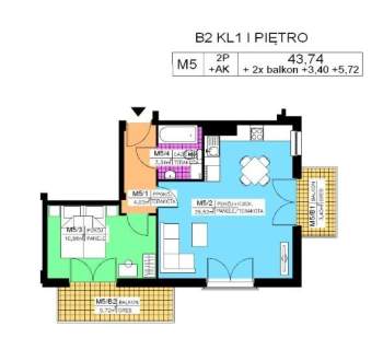 Mieszkanie 2 pok., 43,74 m2, I piętro, Na Stoku