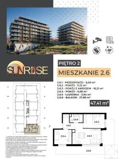Sunrise Park Mieszkanie nr 2.6 3 pokoje 47,42 m2 balkon