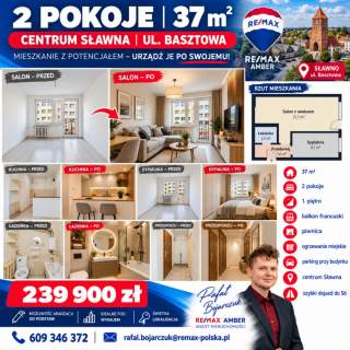 Mieszkanie 37 m 2 pokoje Centrum Sławna