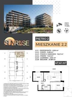Sunrise Park Mieszkanie nr 2.2 3 pokoje 47,42 m2 balkon