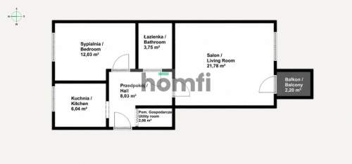 2 Pokoje 53,69 m Balkon Al. 29 Listopada