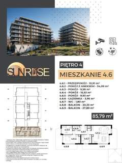 Sunrise Park Mieszkanie nr 4.6 4 pokoje 85,79 m2 balkon 