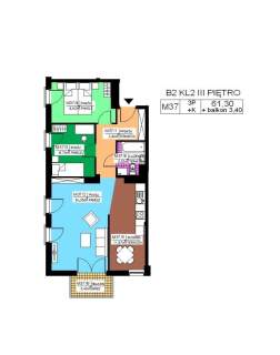 Mieszkanie 3 pok.,62,31 m2, III piętro, Na Stoku