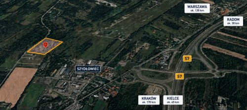 Działka inwestycyjna 1,62 ha - Szydłowiec S7 - MPZP 9U-P