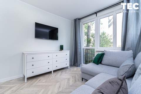 Nowoczesne studio wysoki parter widok na zieleń