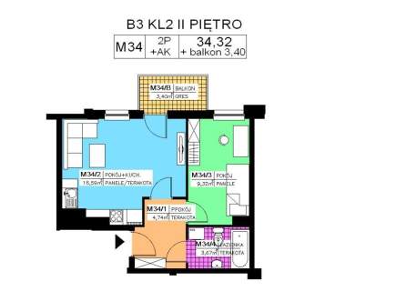 Mieszkanie 2 pok., 34,86 m2, II piętro, Na Stoku