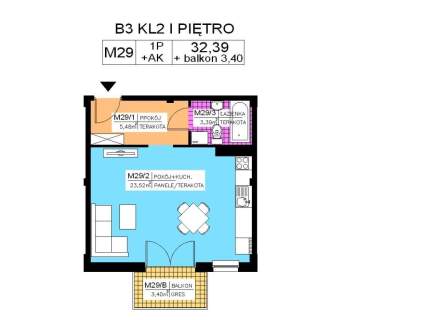 Mieszkanie 2 pok., 32,08 m2, I piętro, Na Stoku