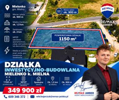 Działka budowlana 1150 m Mielenko 700 m od morza