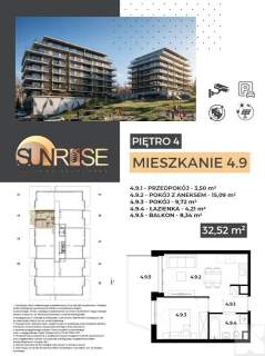 Sunrise Park Mieszkanie nr 4.9 2 pokoje 32,52 m2 balkon 
