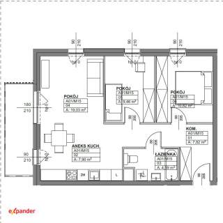 3 pokoje 60 m strefa dzienna 27 m duży balkon odbiór XI 202