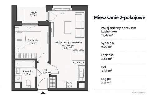 Nowe, urządzone mieszkanie 2 pokoje, loggia