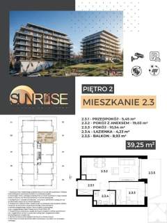Sunrise Park Mieszkanie nr 2.3 2 pokoje 39,25 m2 balkon