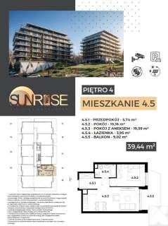 Sunrise Park Mieszkanie nr 4.5 2 pokoje 39,43 m2 balkon 