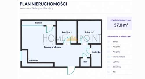 3 pokoje z balkonem 57 m Bielany, ul. Klaudyny