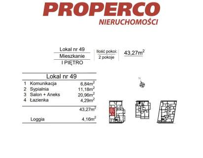Mieszkanie, 2pok., 43,27 m2, ul. Klonowa
