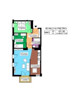 Mieszkanie 3 pok.,61,30 m2, I piętro, Na Stoku