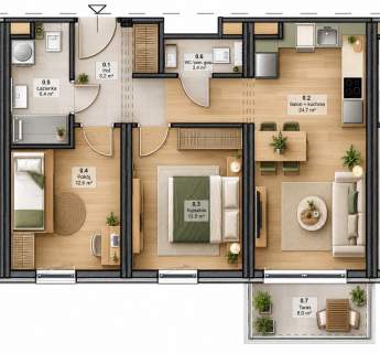 NOWE EKOLOGICZNE OSZCZĘDNE 48,09 m2 3 POKOJE