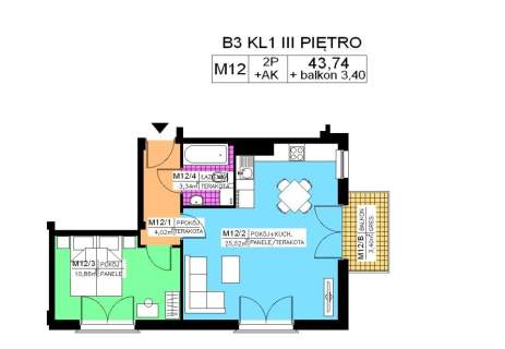 Mieszkanie 2 pok., 44,66 m2, III piętro, Na Stoku