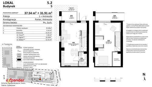 Apartament dwupoziomowy 69 m 2 pokoje Wyspa Sobieszewska, 1 km...