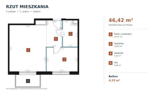 Nowoczesne 2 pokoje z balkonem 46,42 m Praga