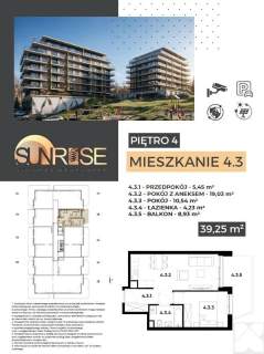 Sunrise Park Mieszkanie nr 4.3 2 pokoje 39,25 m2 balkon 