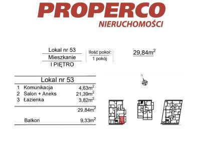 Mieszkanie 1pok., 29,84 m2, ul. Klonowa