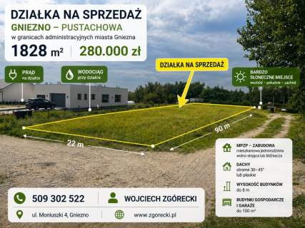 Działka budowlana na sprzedaż, 1828 m2, Gniezno